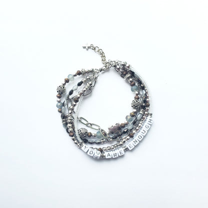 Silver and Gray 5-Strand Word Bracelet for women
