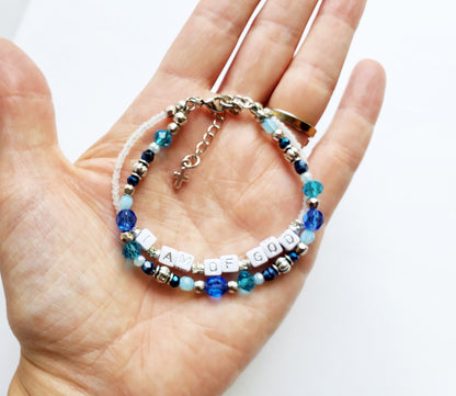 Blue and Silver 2-Strand Word Bracelet for women