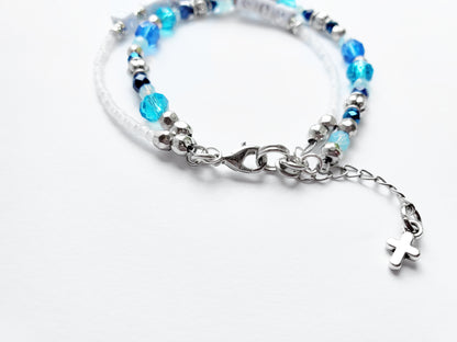 Blue and Silver 2-Strand Word Bracelet for women