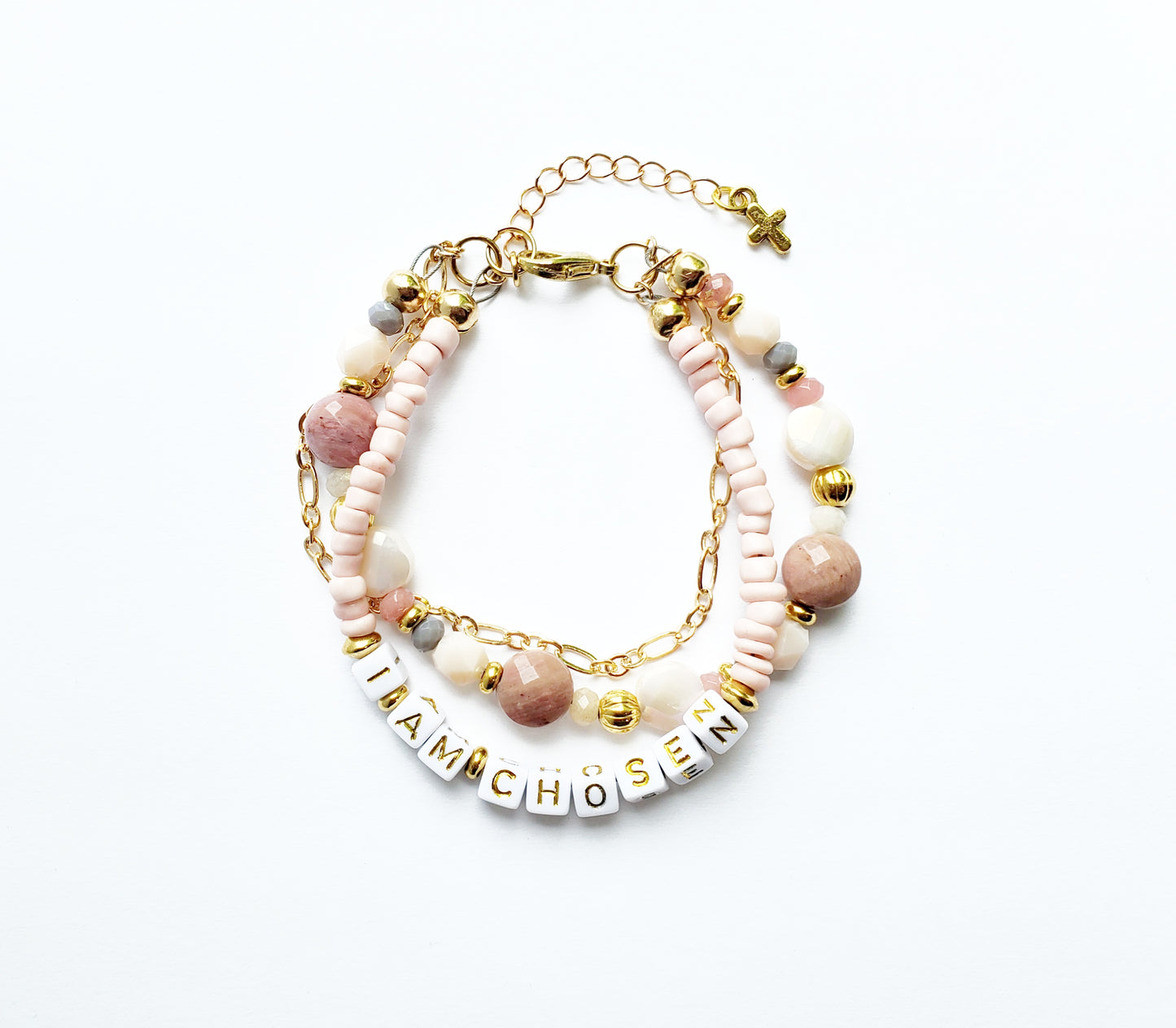 Pink and Gold 3-Strand Feminine Identity in Christ Bracelet for women