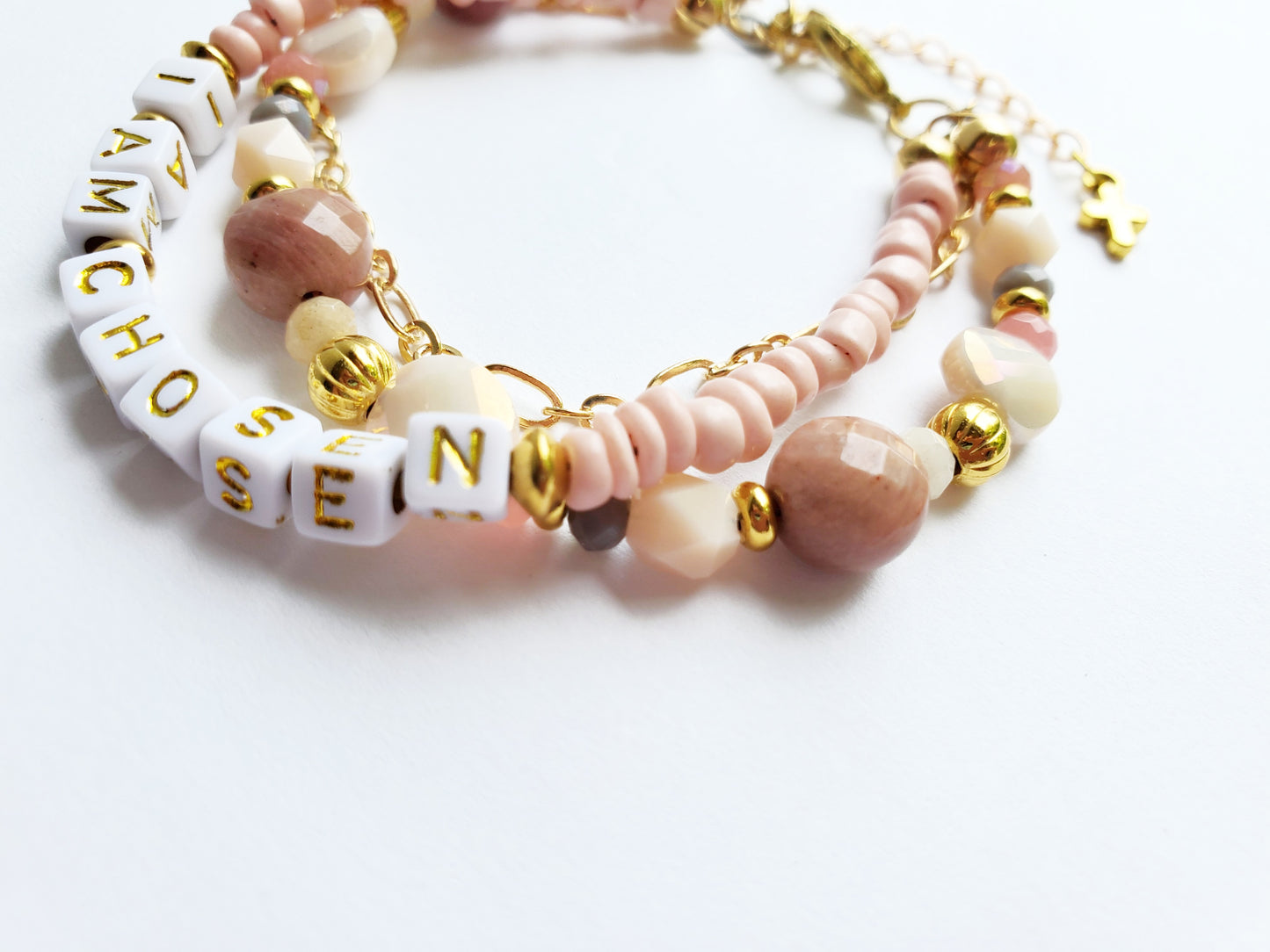Pink and Gold 3-Strand Feminine Identity in Christ Bracelet for women
