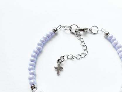 Lilac and Silver Single Strand Identity Word Stackable Bracelet for women