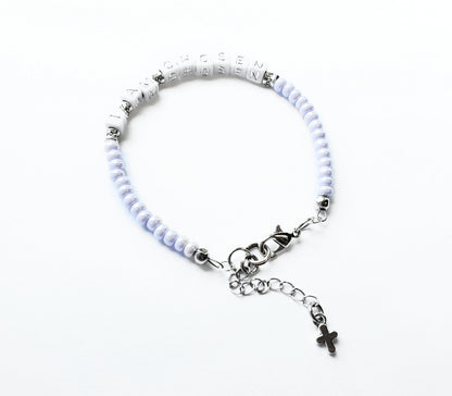 Lilac and Silver Single Strand Identity Word Stackable Bracelet for women