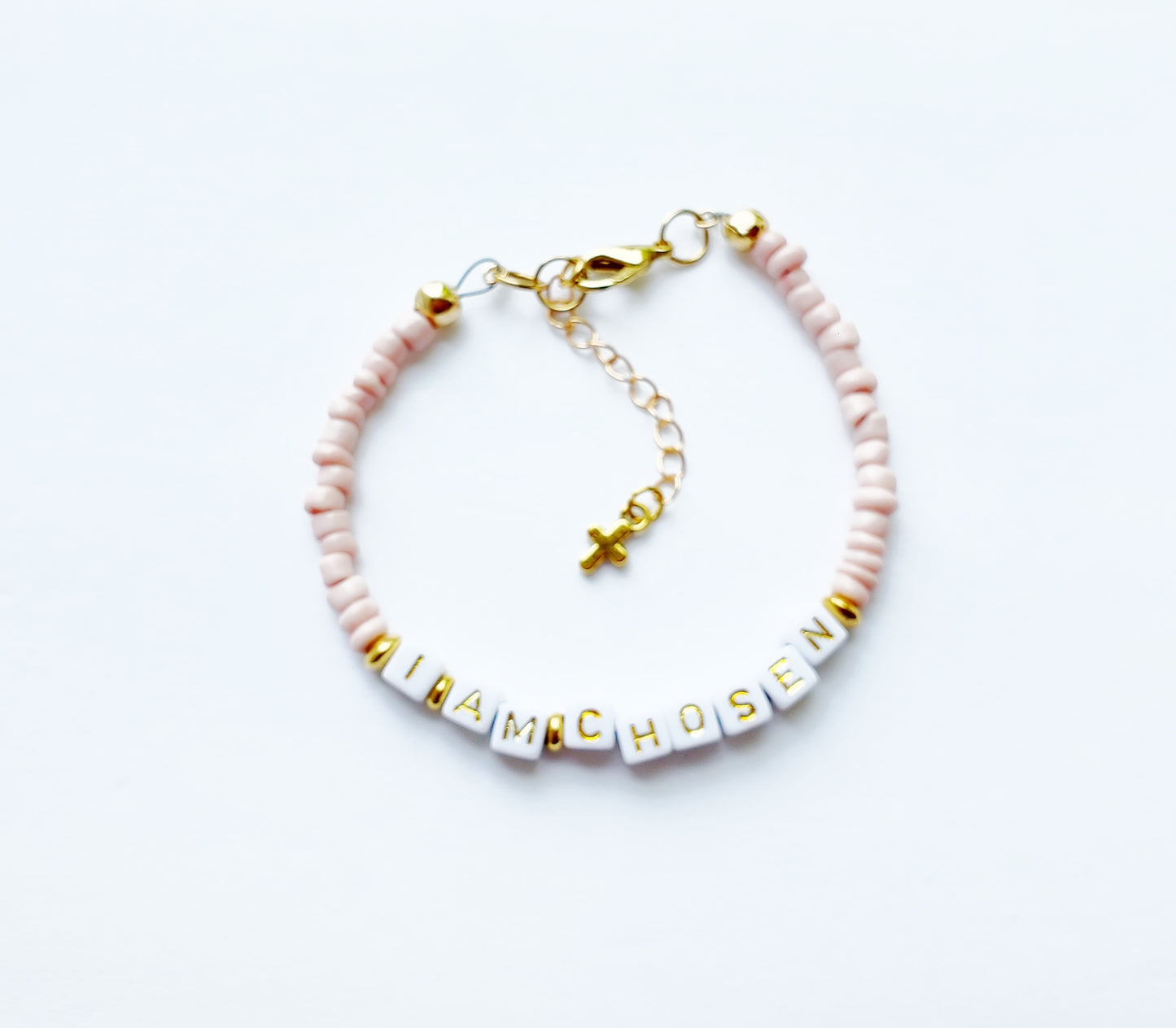 Pink and Gold Single Strand Word bracelet