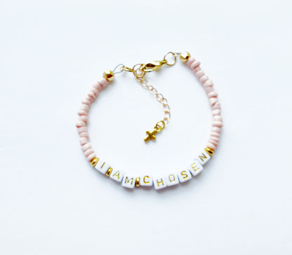 Pink and Gold Single Strand Word bracelet