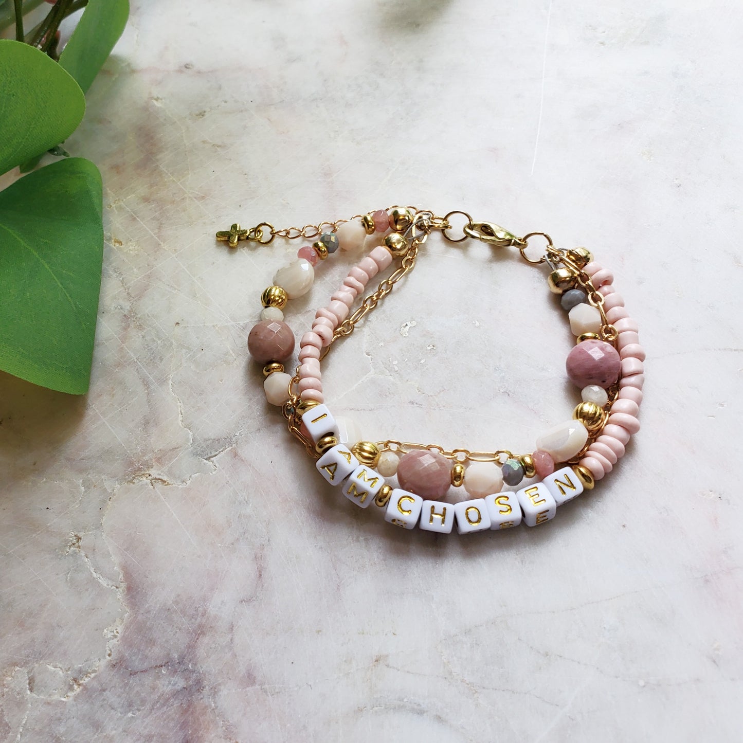 Pink and Gold 3-Strand Feminine Identity in Christ Bracelet for women