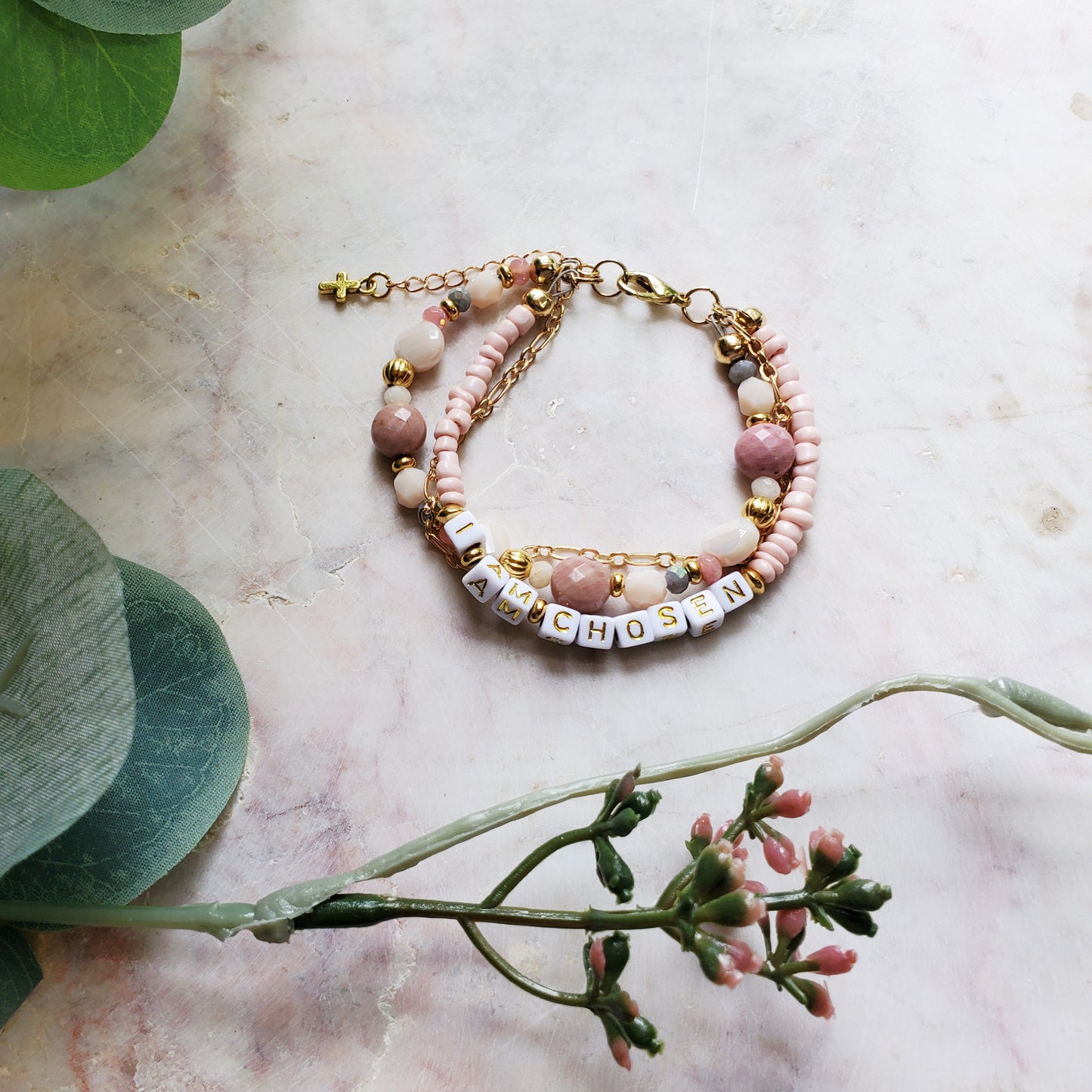 Pink and Gold 3-Strand Feminine Identity in Christ Bracelet for women