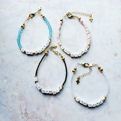Pink and Gold Single Strand Word bracelet