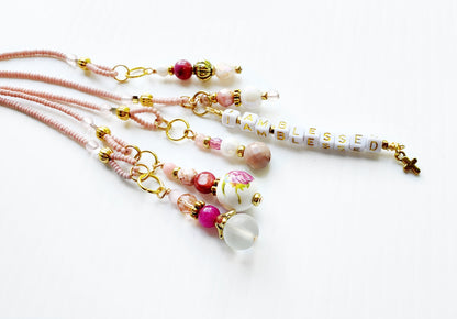 Pink and Gold Beaded Bible Bookmark