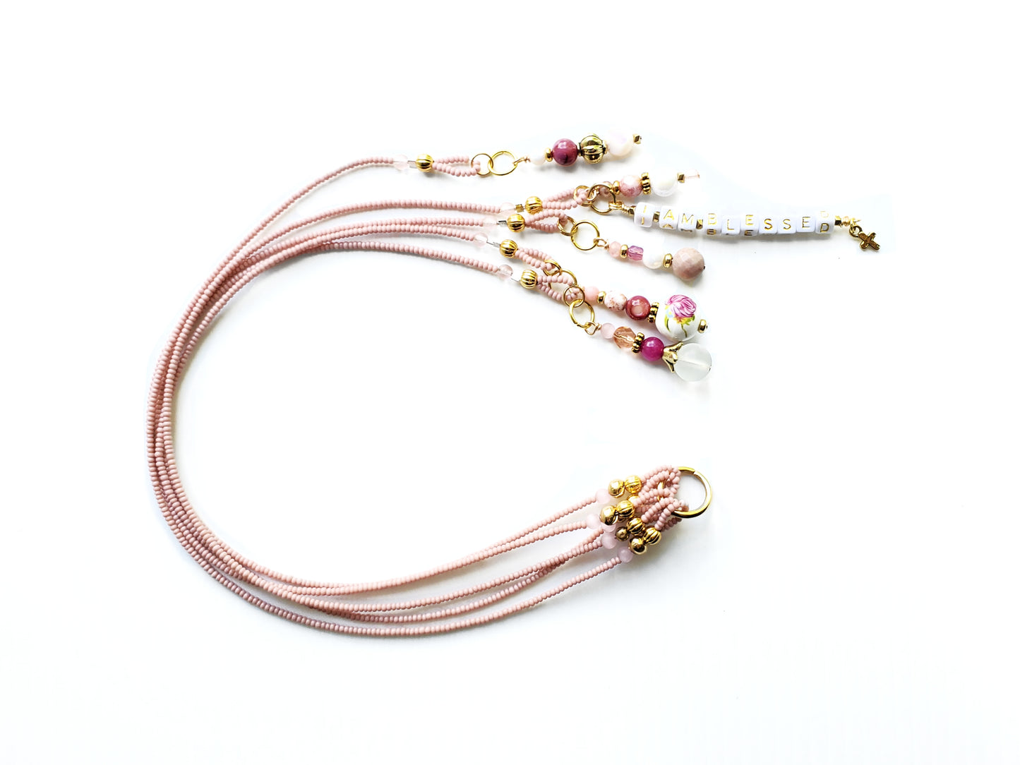 Pink and Gold Beaded Bible Bookmark