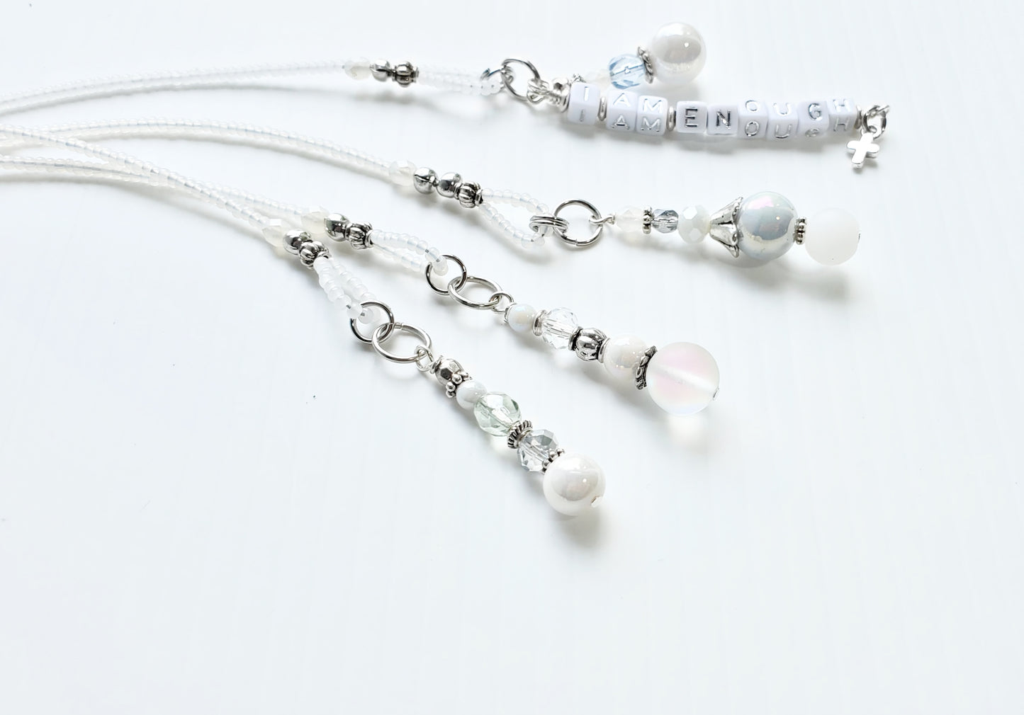 Soft White and Silver Beaded Bible Bookmark