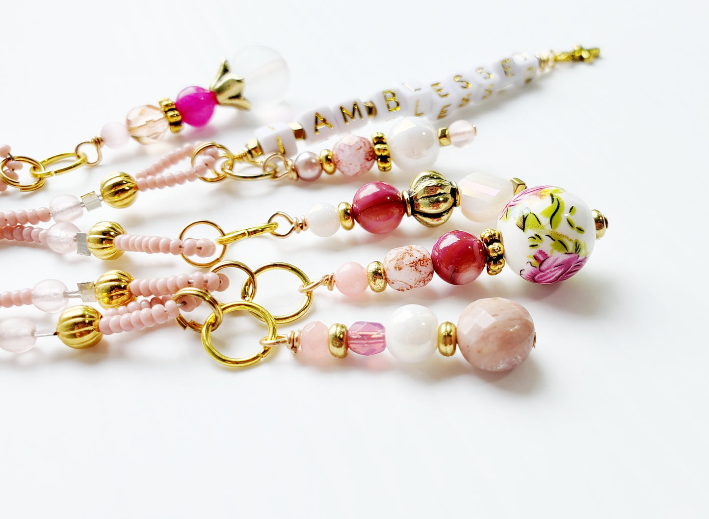 Pink and Gold Beaded Bible Bookmark