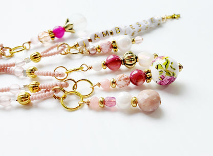 Pink and Gold Beaded Bible Bookmark