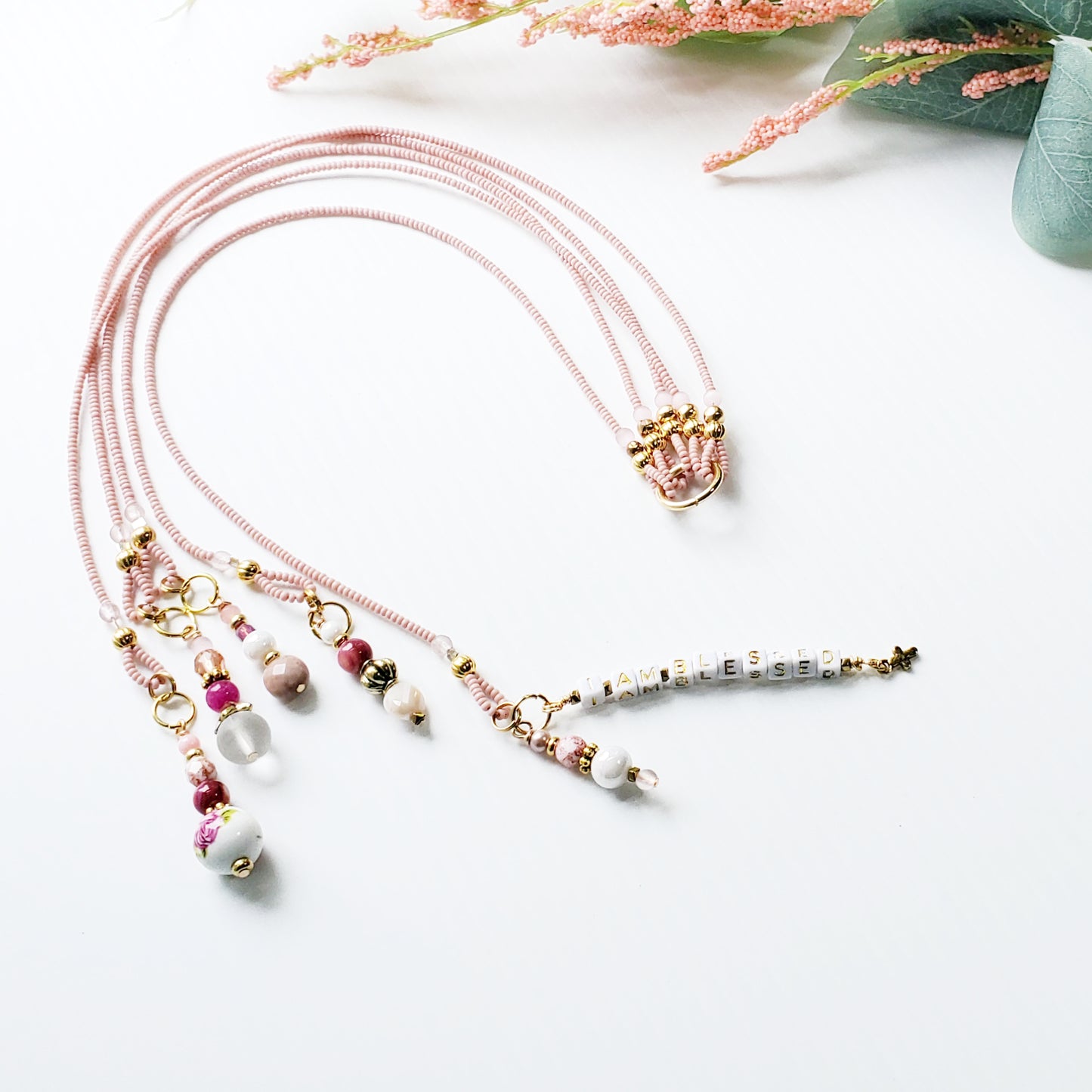 Pink and Gold Beaded Bible Bookmark