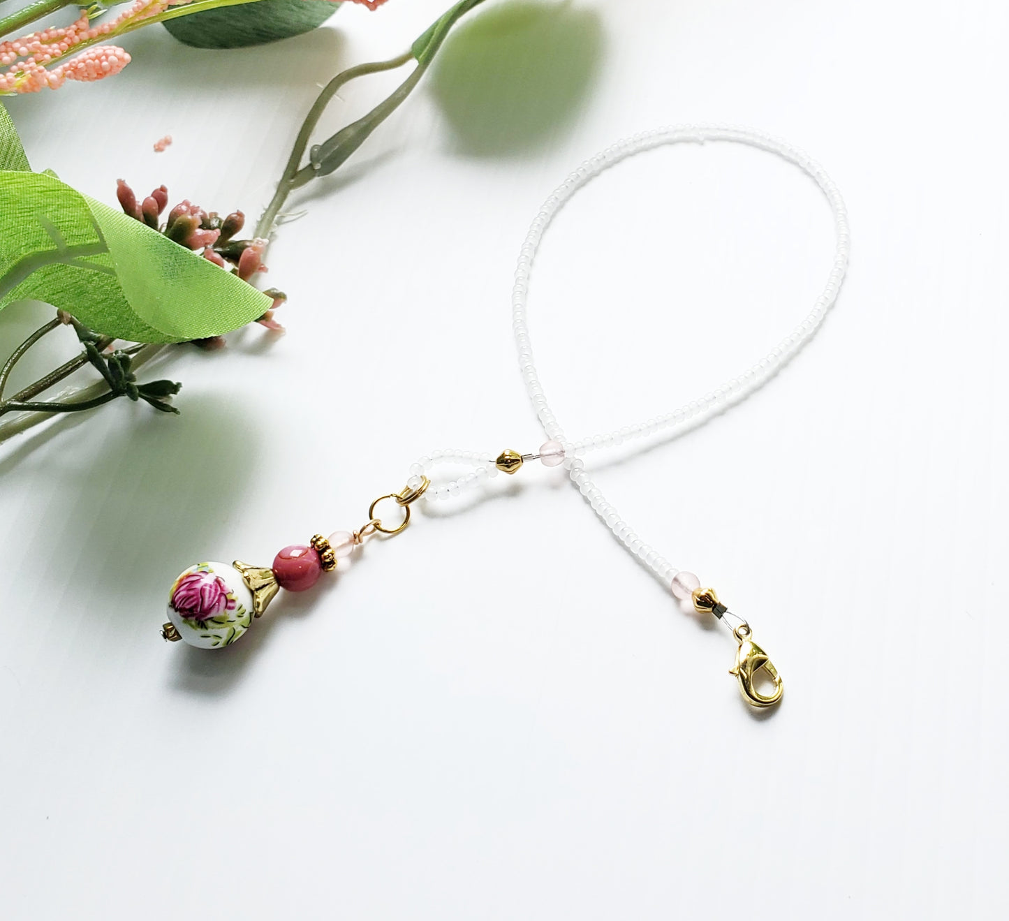 Pink and Gold Beaded Bible Bookmark