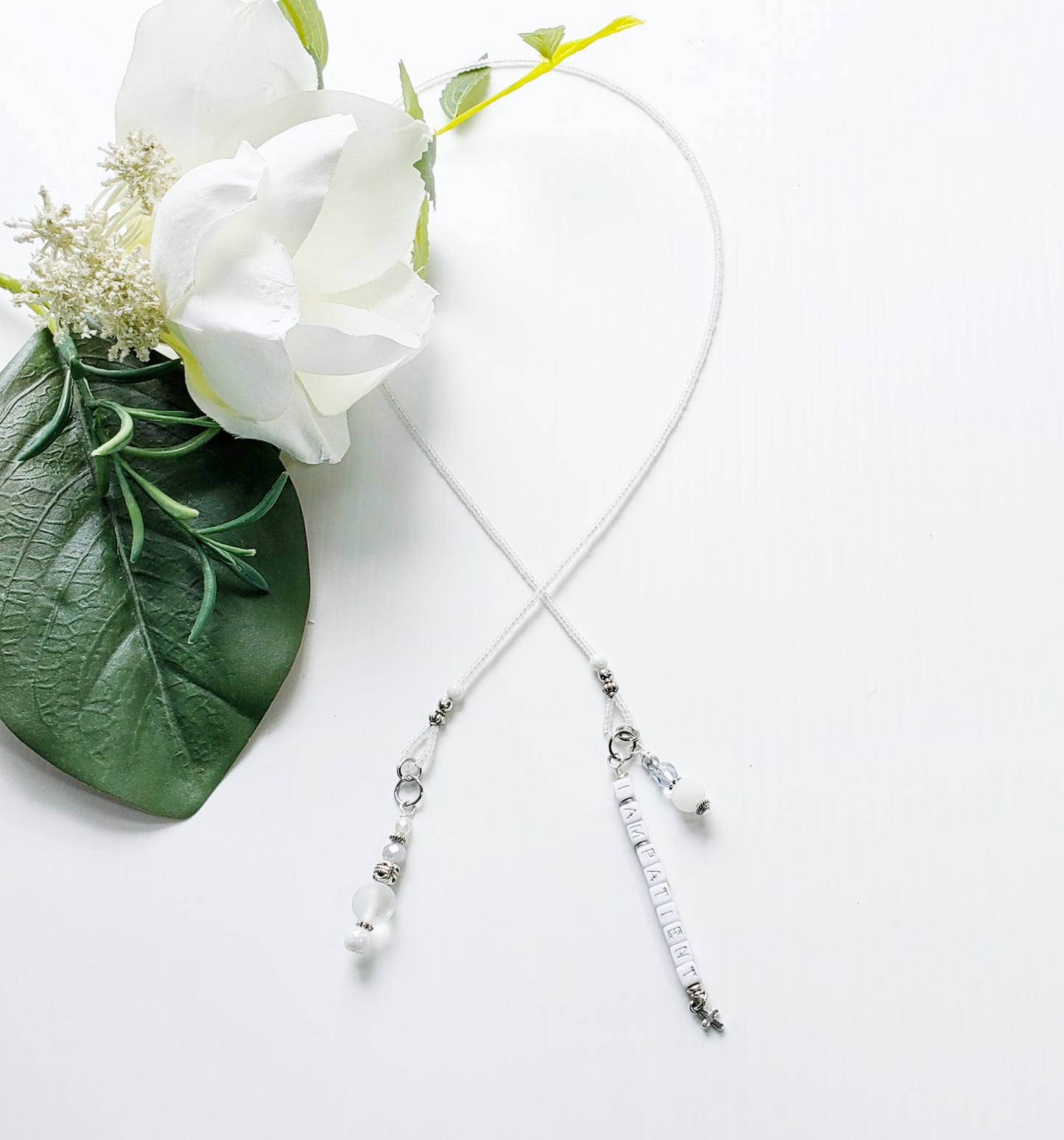 Soft White and Silver Beaded Bible Bookmark