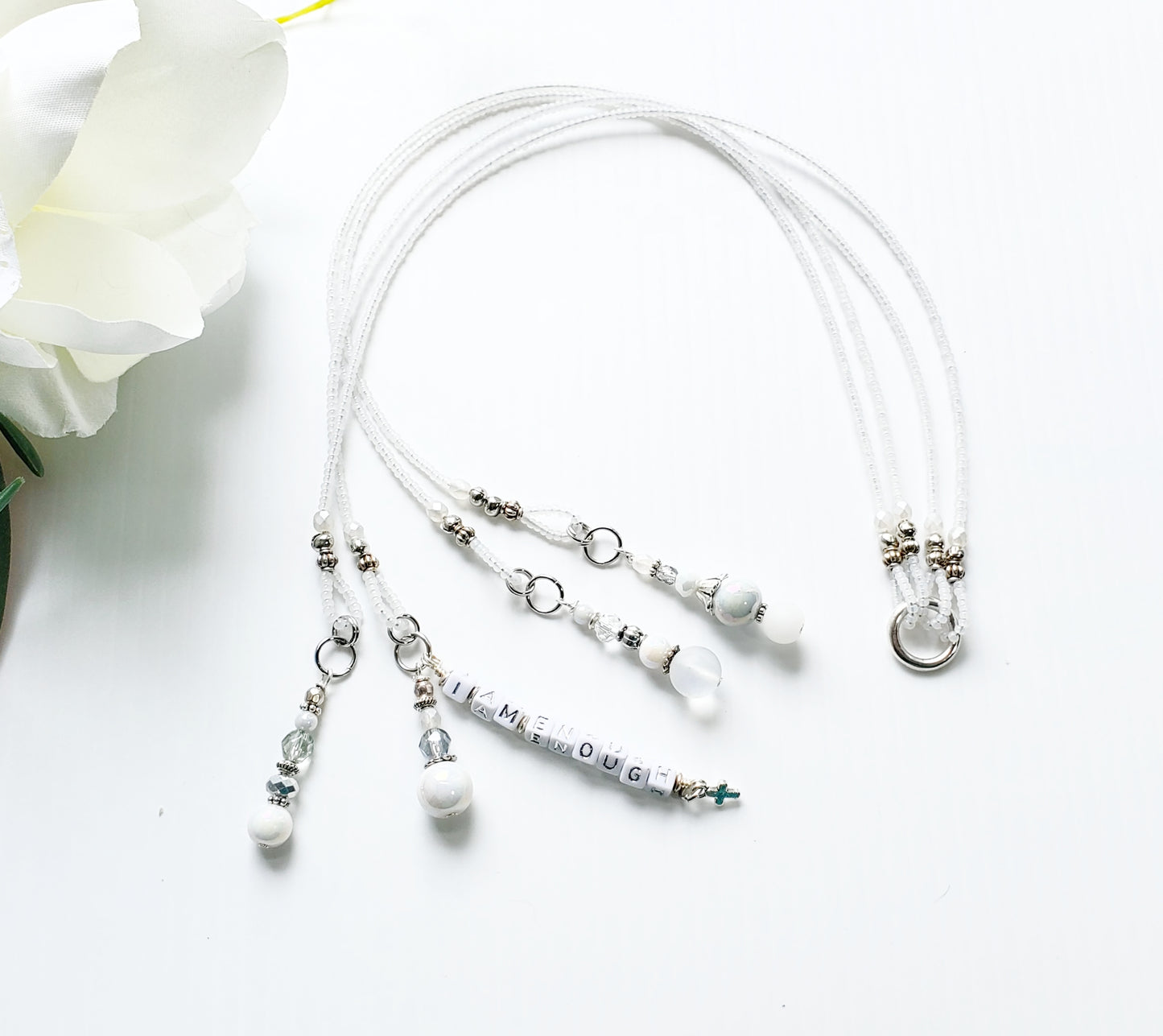 Soft White and Silver Beaded Bible Bookmark