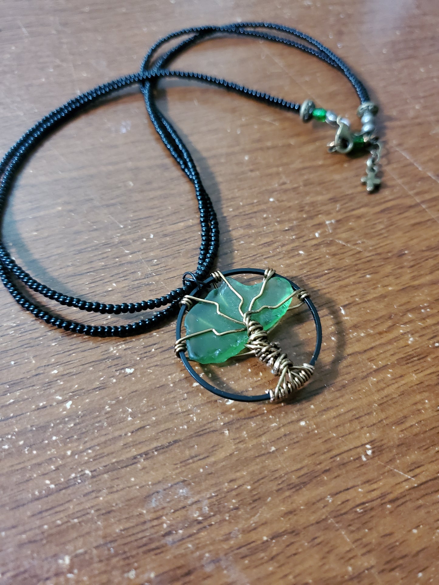 Tree of Life Beach Glass Pendant Necklace
