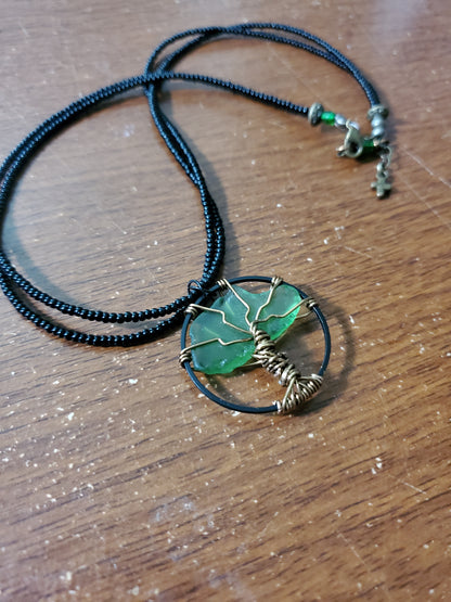 Tree of Life Beach Glass Pendant Necklace