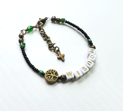Wisdom Tree of Life Single Strand Beaded Bracelet for women