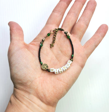 Wisdom Tree of Life Single Strand Beaded Bracelet for women