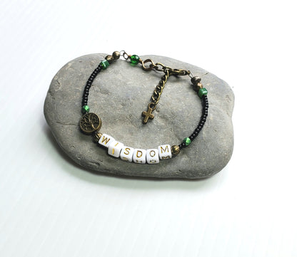 Wisdom Tree of Life Single Strand Beaded Bracelet for women