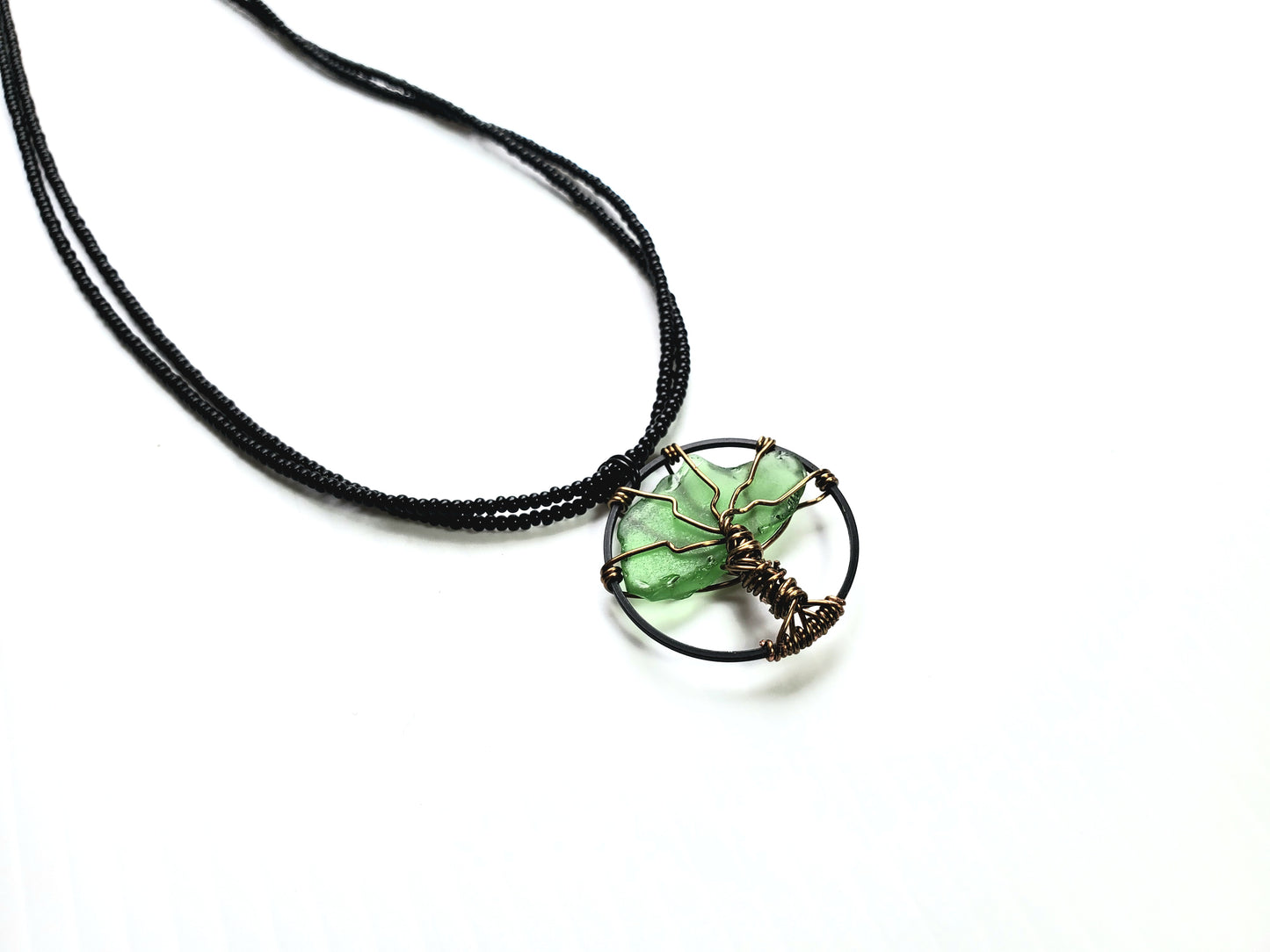 Tree of Life Beach Glass Pendant Necklace