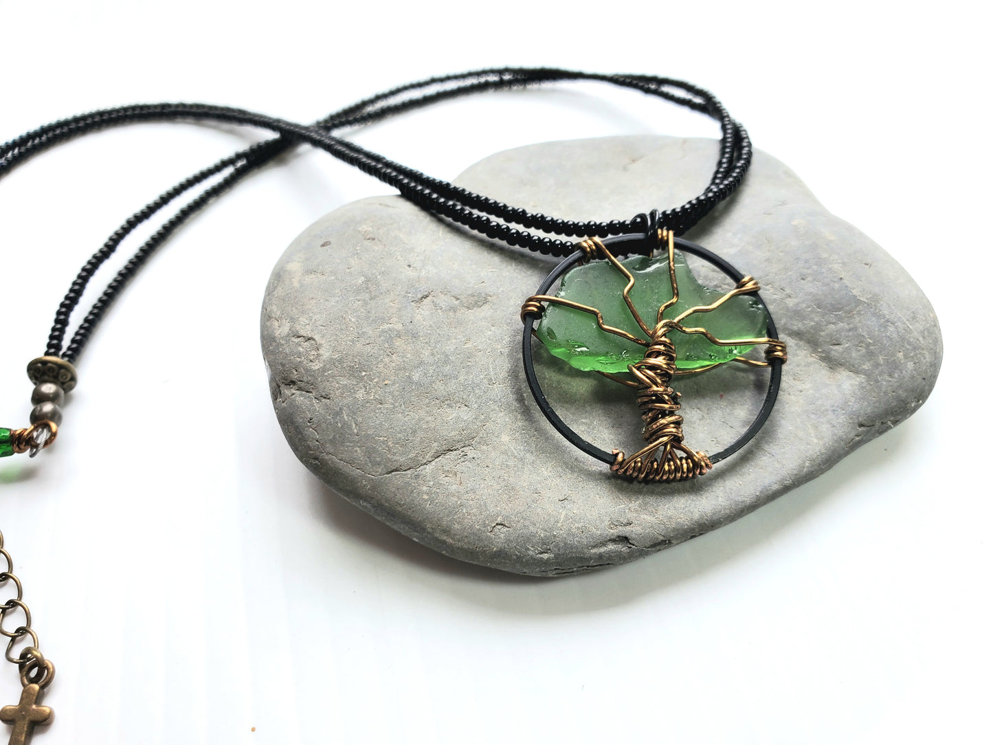 Tree of Life Beach Glass Pendant Necklace