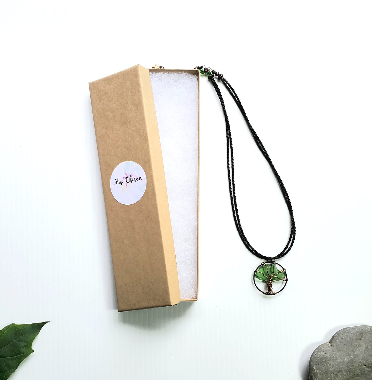 Tree of Life Beach Glass Pendant Necklace