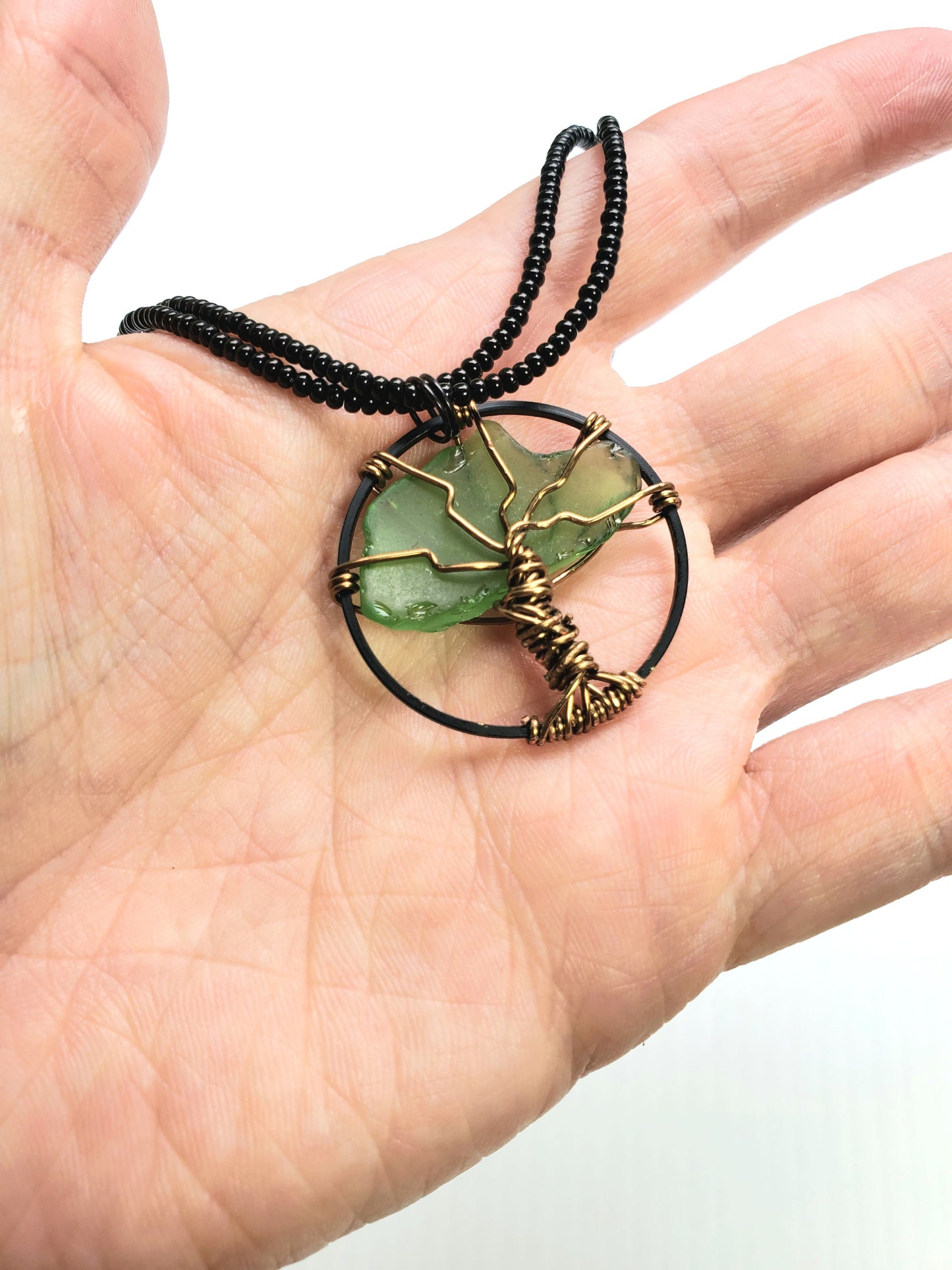 Tree of Life Beach Glass Pendant Necklace