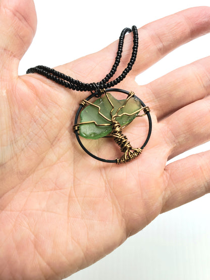 Tree of Life Beach Glass Pendant Necklace