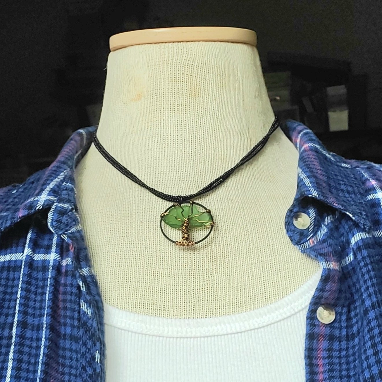 Tree of Life Beach Glass Pendant Necklace