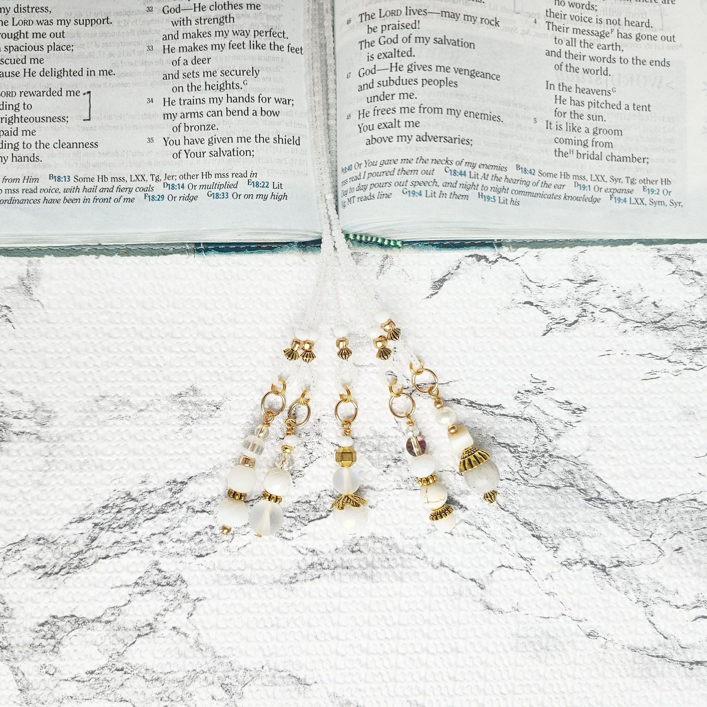 Soft White and Gold Beaded Bible Bookmark