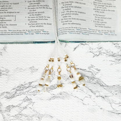 Soft White and Gold Beaded Bible Bookmark