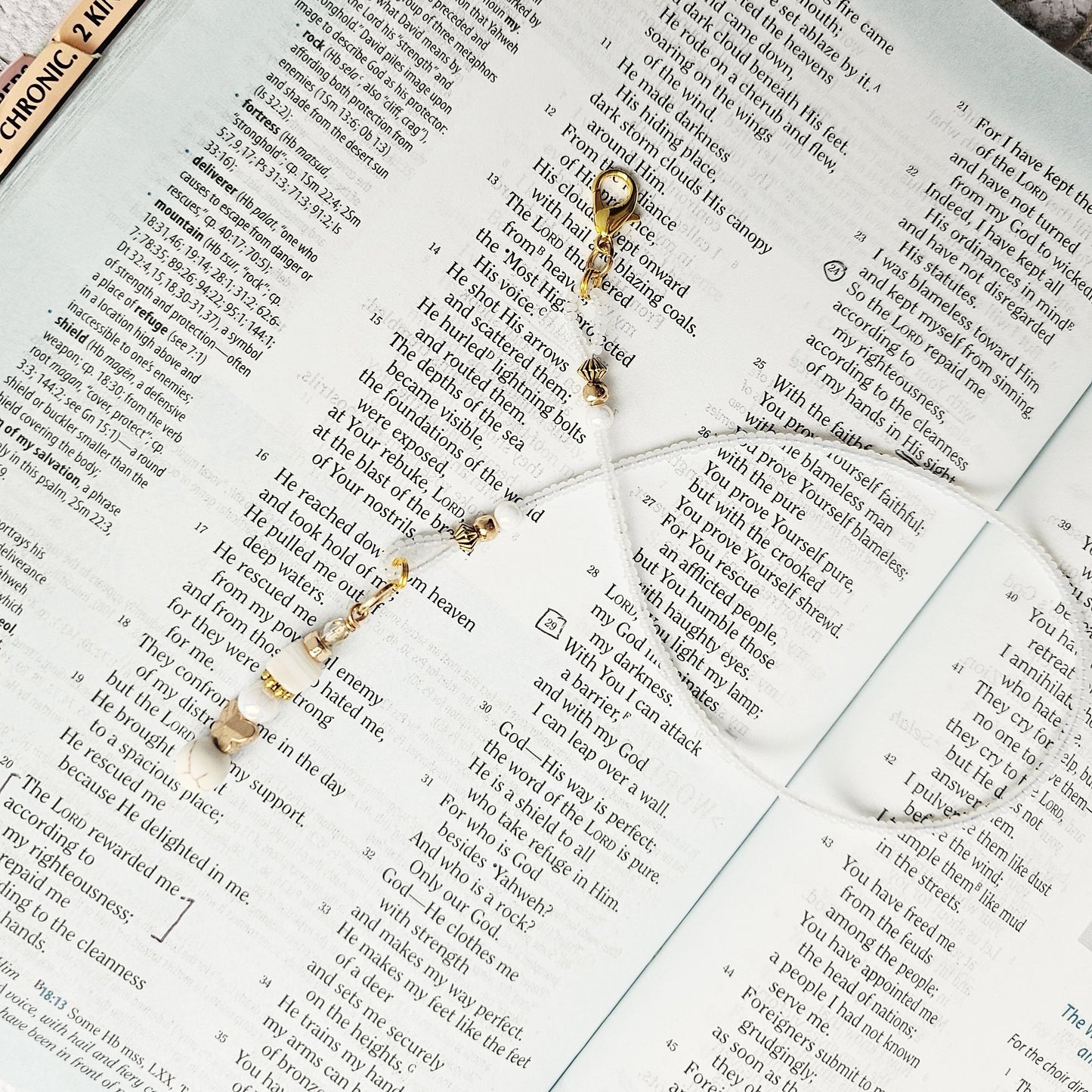 Soft White and Gold Beaded Bible Bookmark