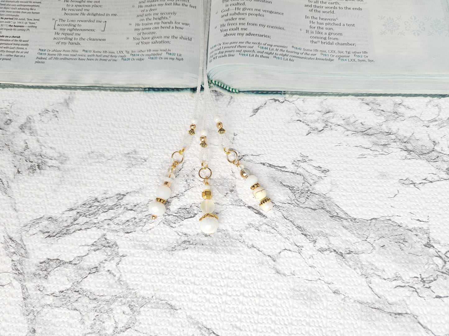Soft White and Gold Beaded Bible Bookmark