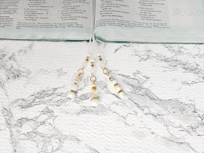 Soft White and Gold Beaded Bible Bookmark