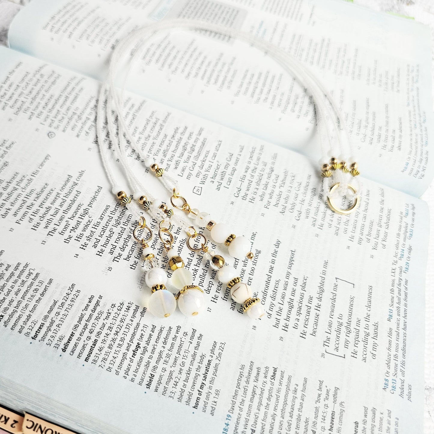 Soft White and Gold Beaded Bible Bookmark