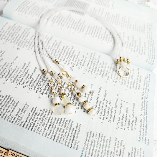 Soft White and Gold Beaded Bible Bookmark