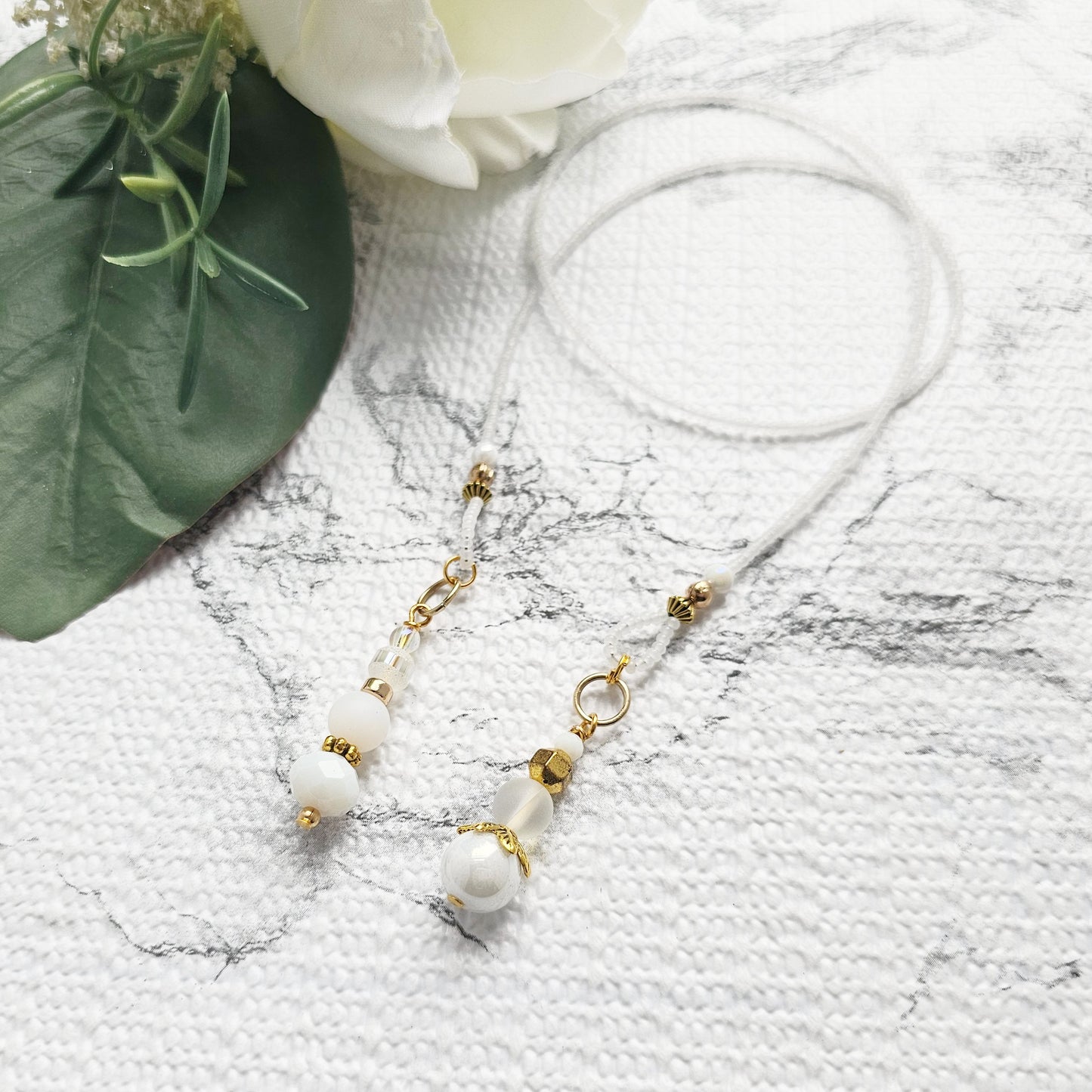 Soft White and Gold Beaded Bible Bookmark