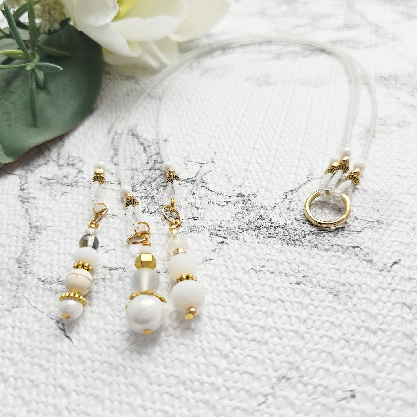 Soft White and Gold Beaded Bible Bookmark