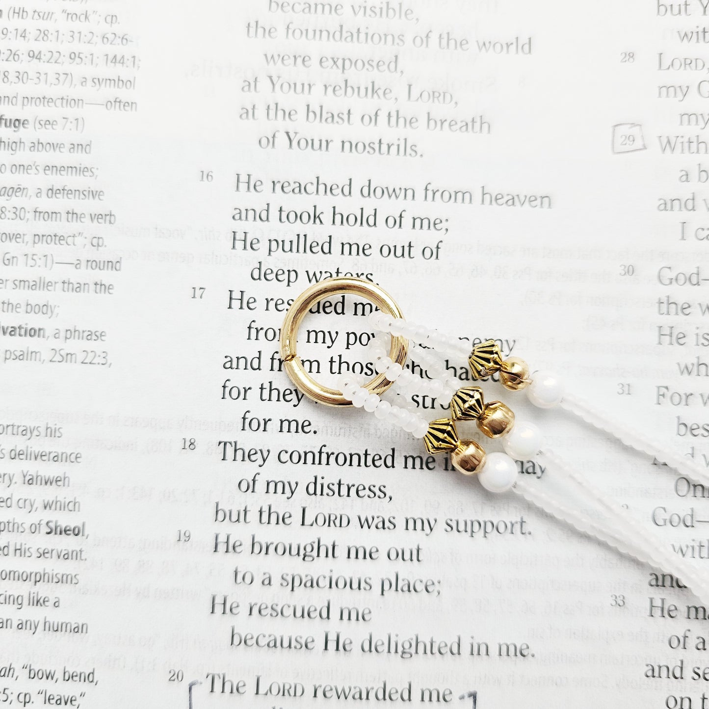 Soft White and Gold Beaded Bible Bookmark