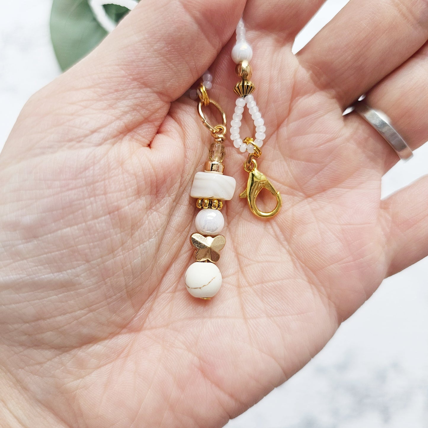 Soft White and Gold Beaded Bible Bookmark