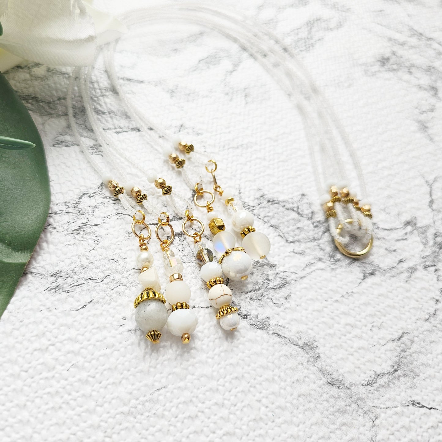 Soft White and Gold Beaded Bible Bookmark