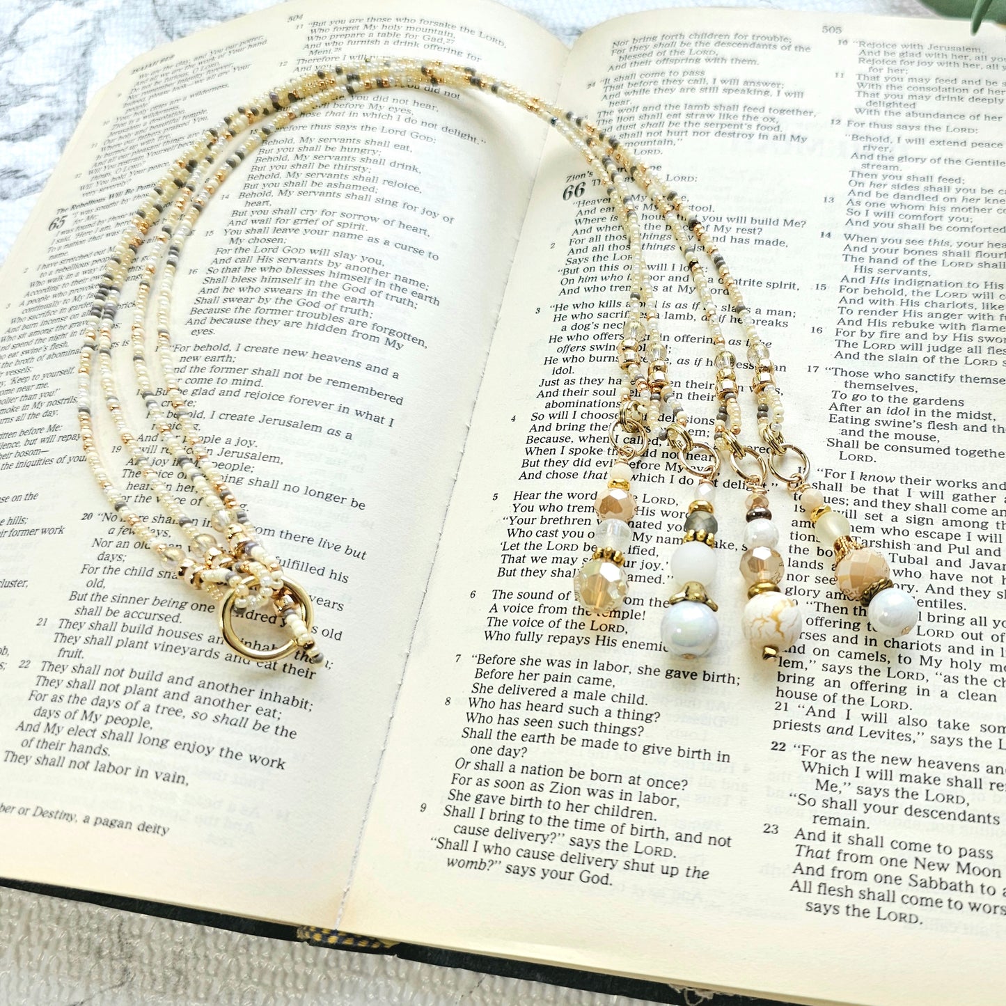 Neutral Mix and Gold Beaded Bible Bookmark