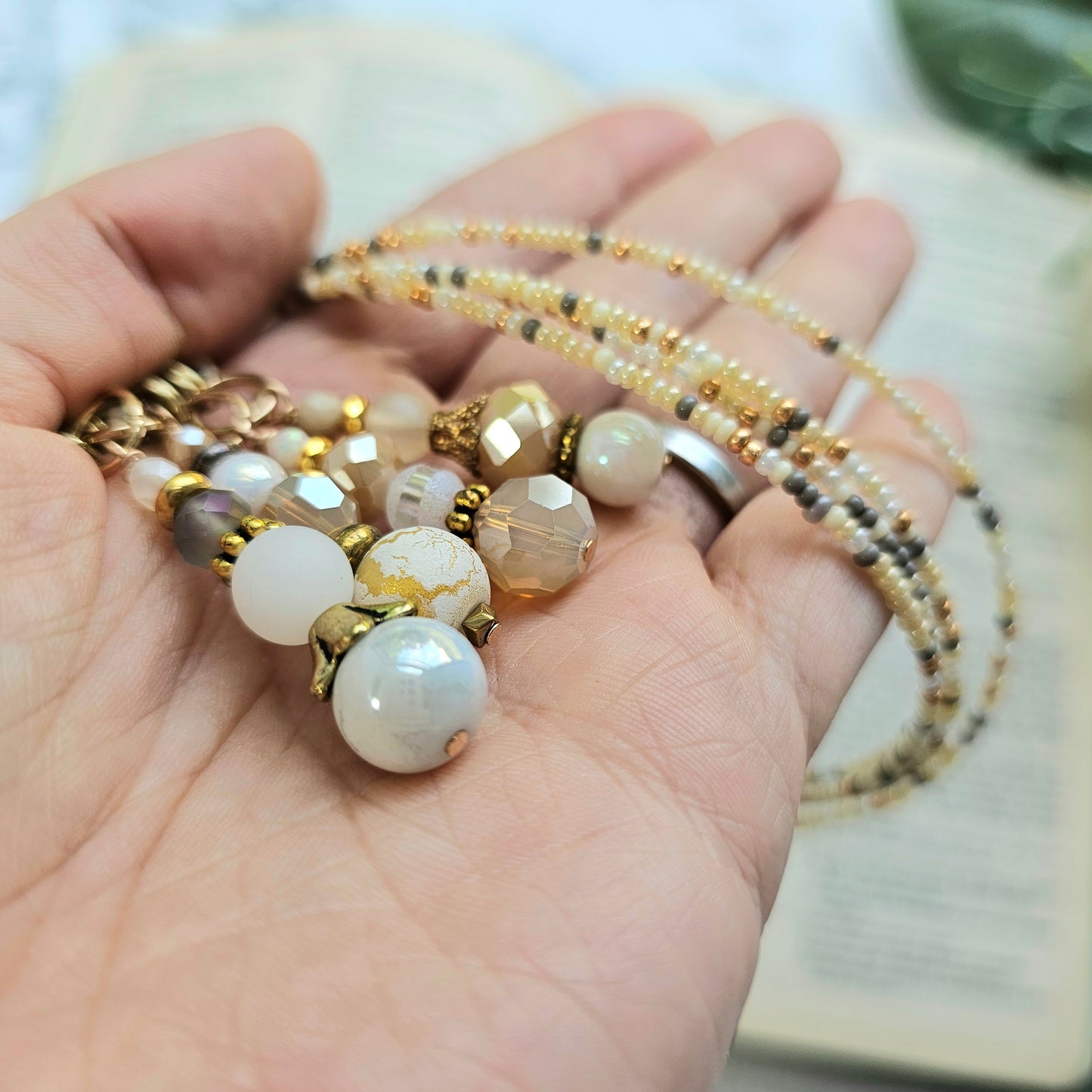 Neutral Mix and Gold Beaded Bible Bookmark