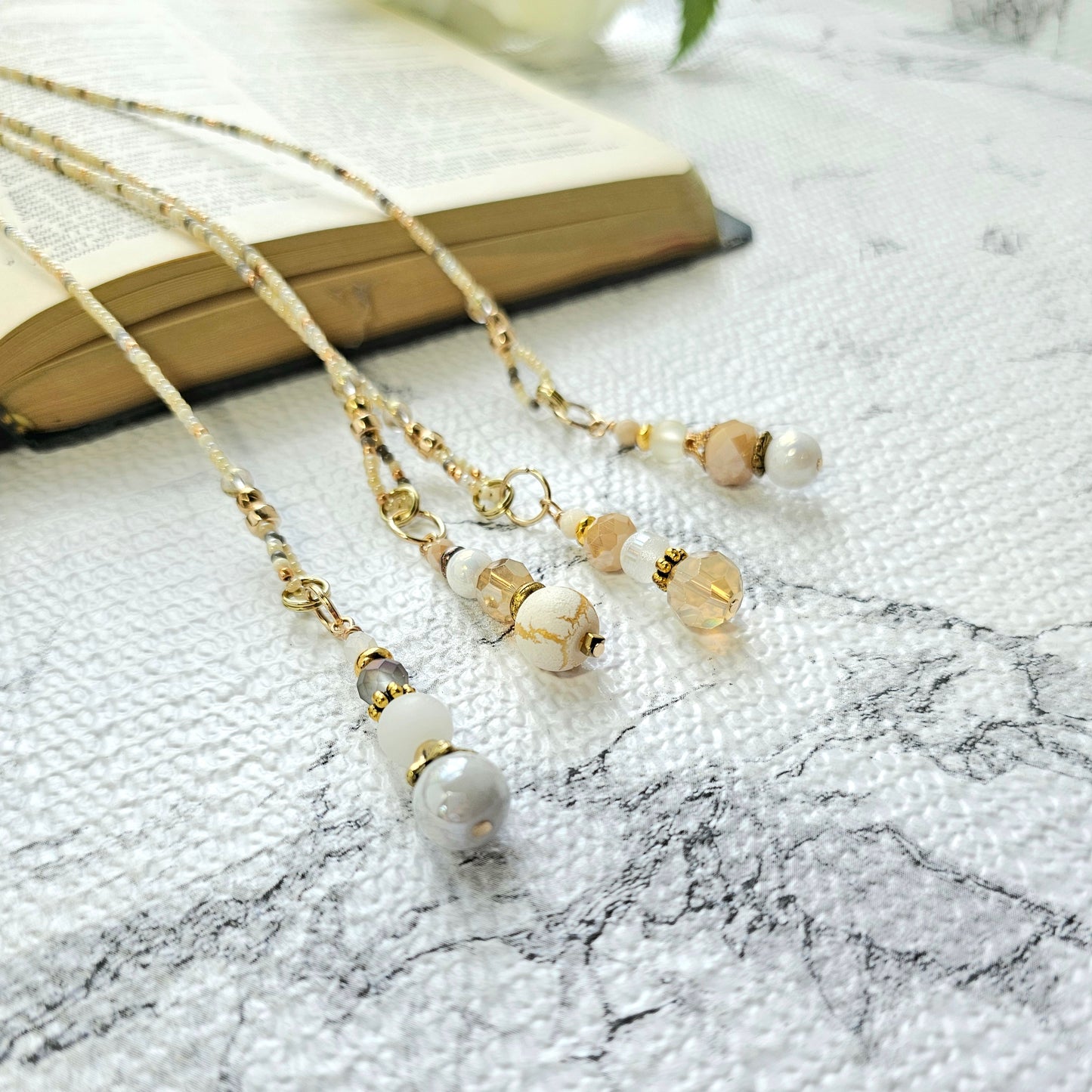 Neutral Mix and Gold Beaded Bible Bookmark