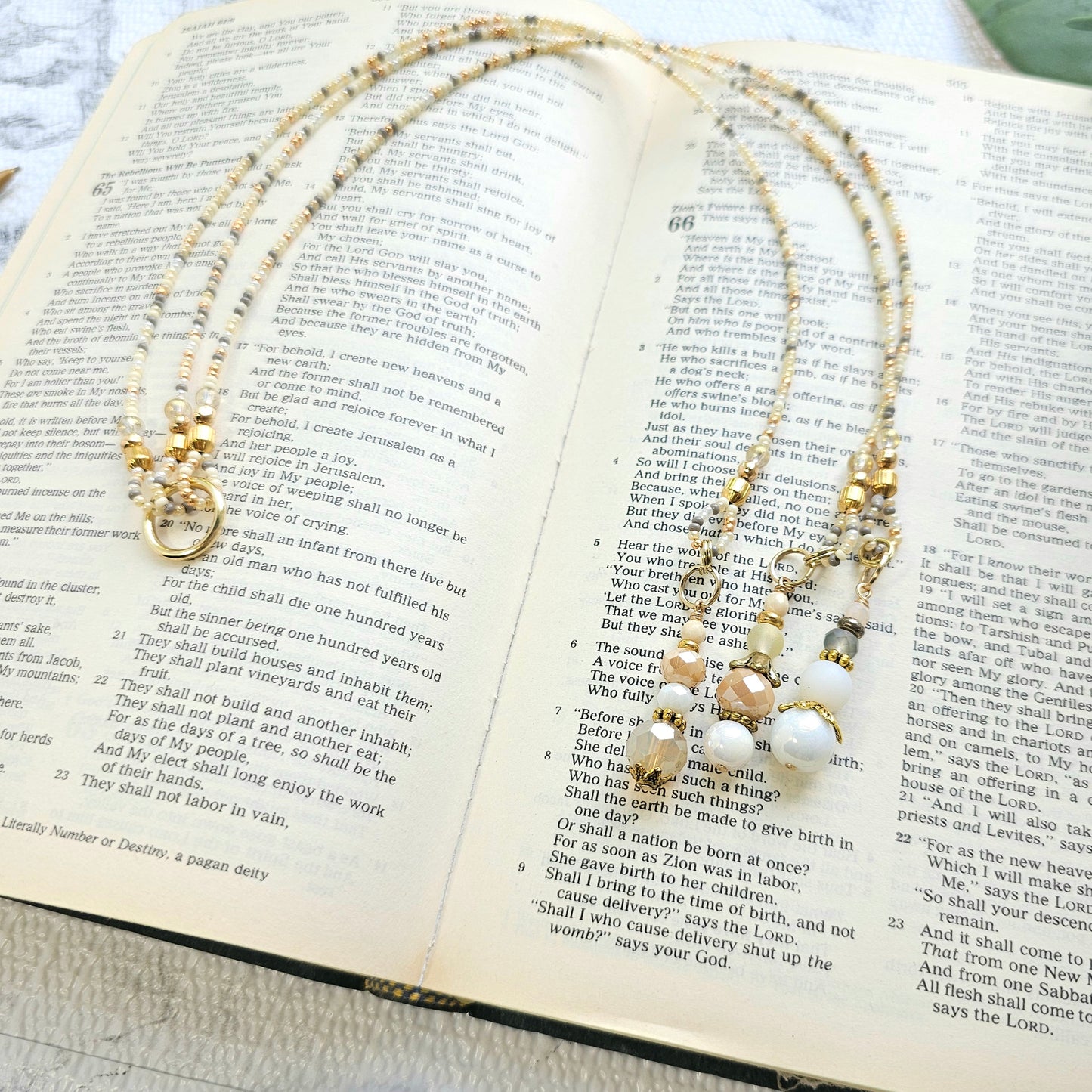 Neutral Mix and Gold Beaded Bible Bookmark