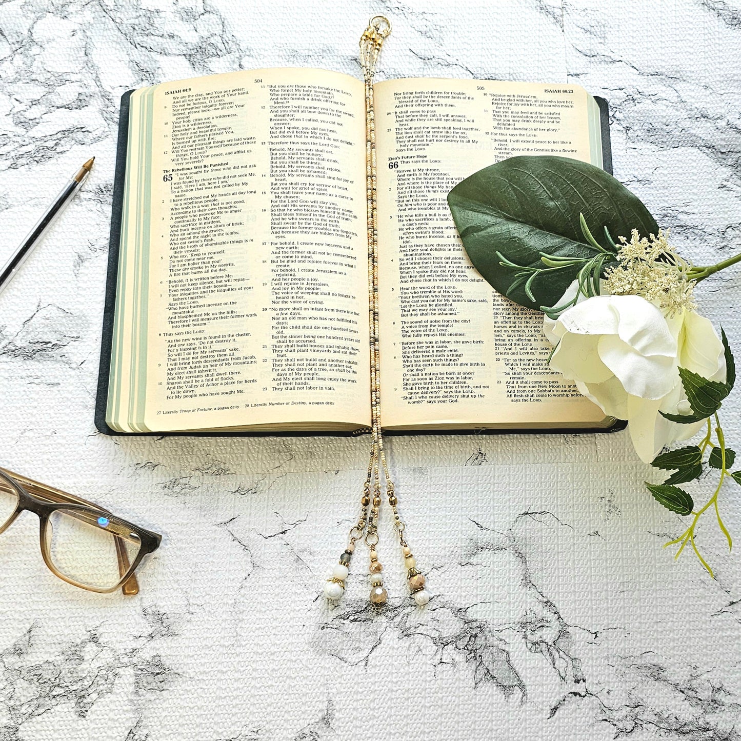 Neutral Mix and Gold Beaded Bible Bookmark