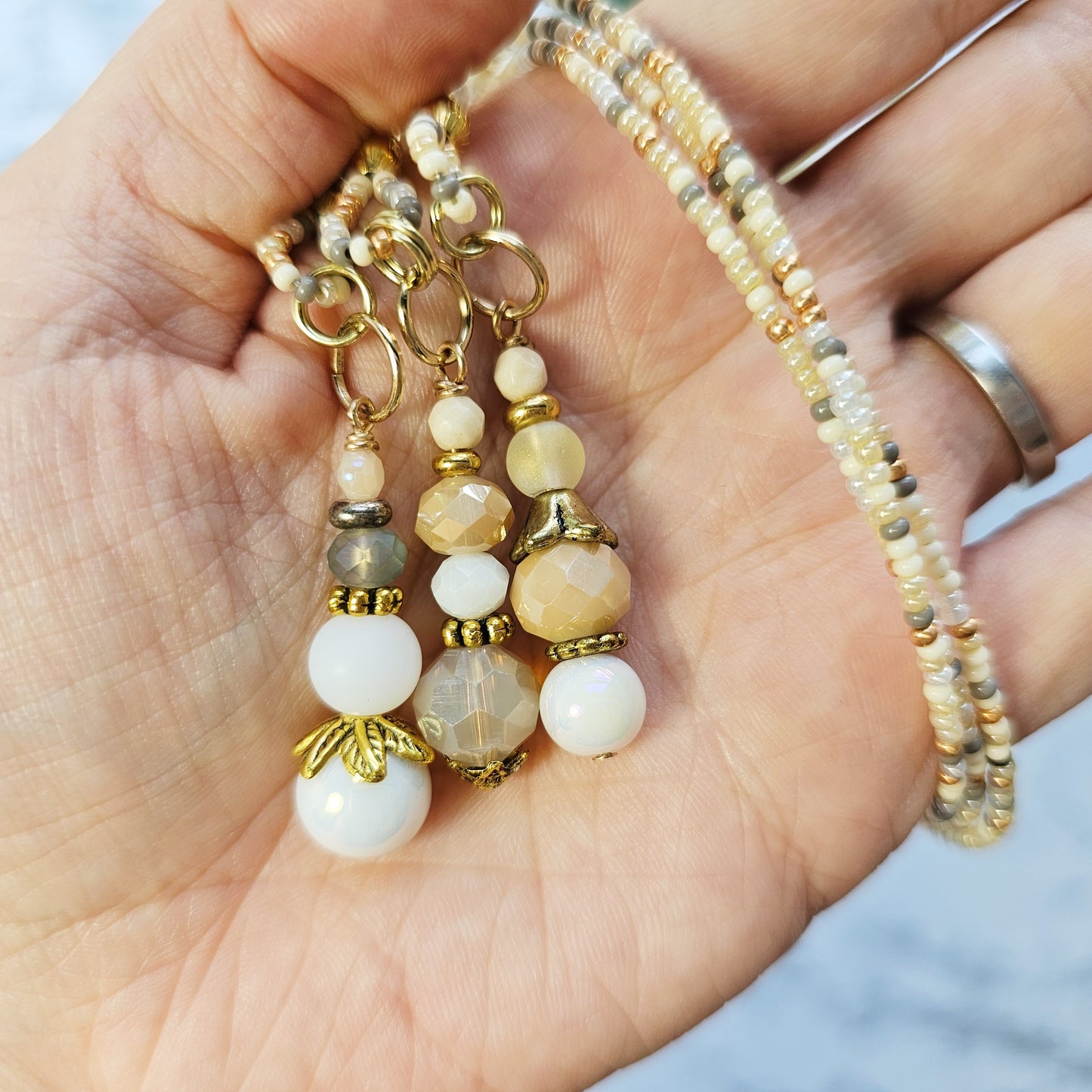 Neutral Mix and Gold Beaded Bible Bookmark